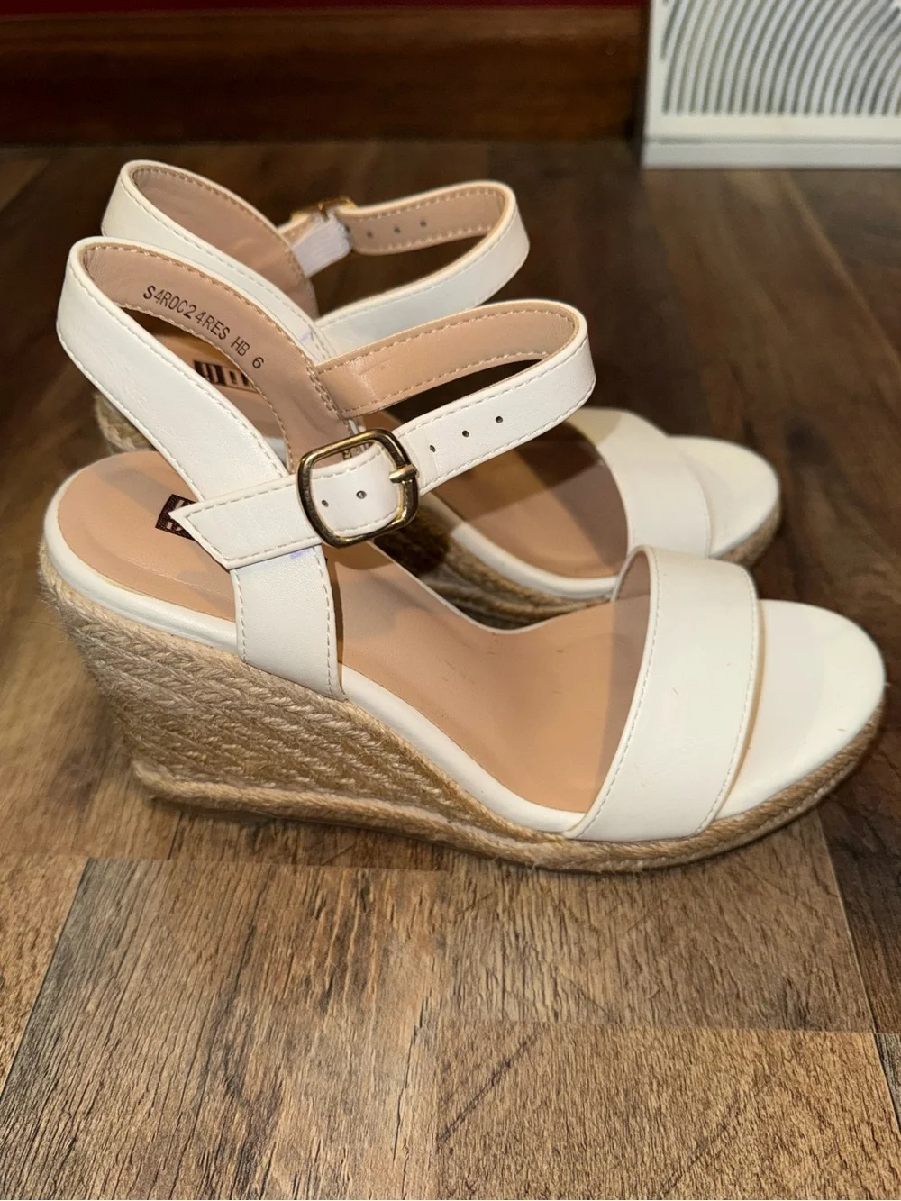 IDIFU Cream Espadrille Wedge Sandals with Ankle Strap
